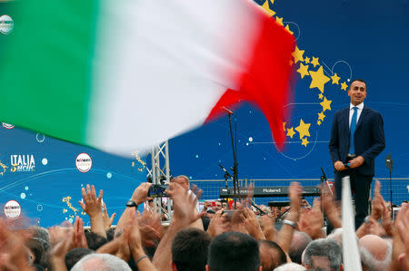 Italian Deputy PM Luigi Di Maio speaks at the 5-Star Movement party's open-air rally at Circo Massimo in Rome, Italy, October 21, 2018. REUTERS/Max Rossi