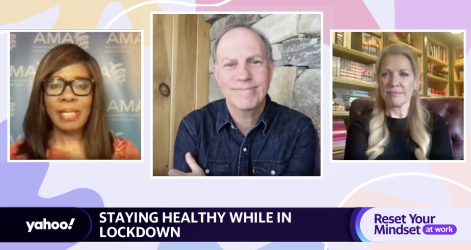 (From left to right) American Medical Association President Patrice Harris, Yahoo Finance Editor-in-Chief Andy Serwer, and WW CEO Mindy Grossman appear on "Reset Your Mindset at Work," a special made in partnership between Yahoo! and Fortune.