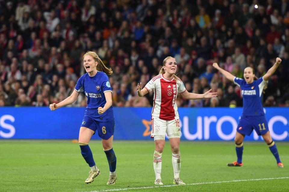 Nusken scores two goals against Ajax (Chelsea FC via Getty Images)