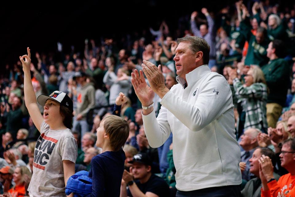 John Weber of the Green and Gold Guard cheers during the second half of Colorado State's game against the Air Force Falcons at Moby Arena. Mandatory Credit: Isaiah J. Downing-USA TODAY Sports