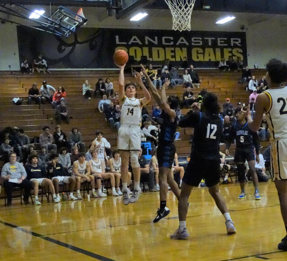 Lancaster junior Hayden Allen came off the bench to score 14 points and grab 14 rebounds to help lead the Golden Gales to a 46-34 non-conference win over over Mifflin Thursday night.