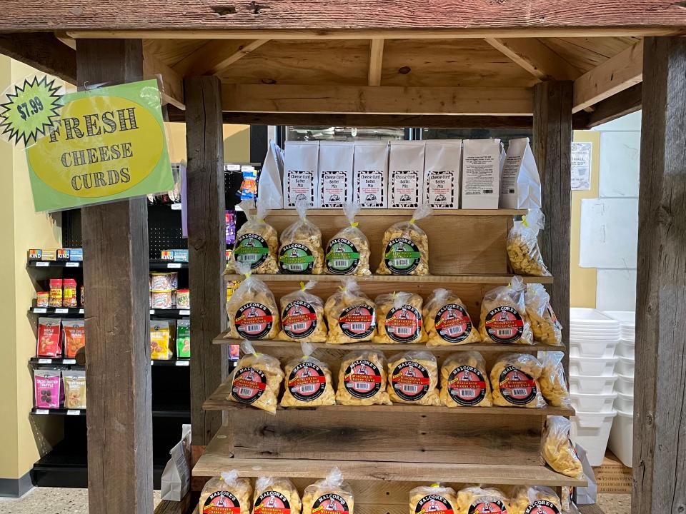 display of fresh cheese curds in mars cheese castle in wisconsin