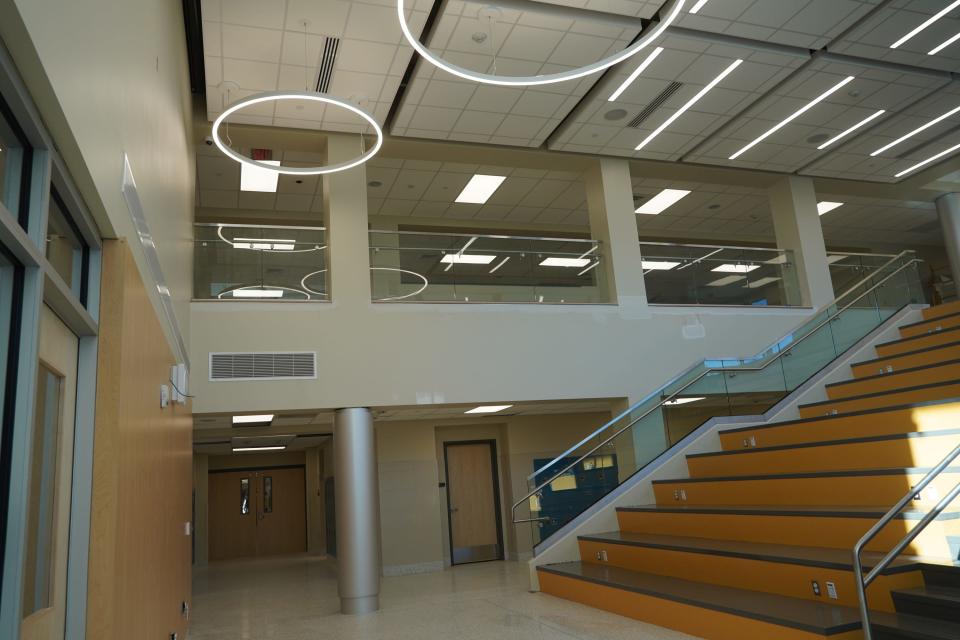 Interior main entrance of the renovated Benjamin Franklin Middle School in Bristol Township. School is scheduled to reopen on March 6, 2023.