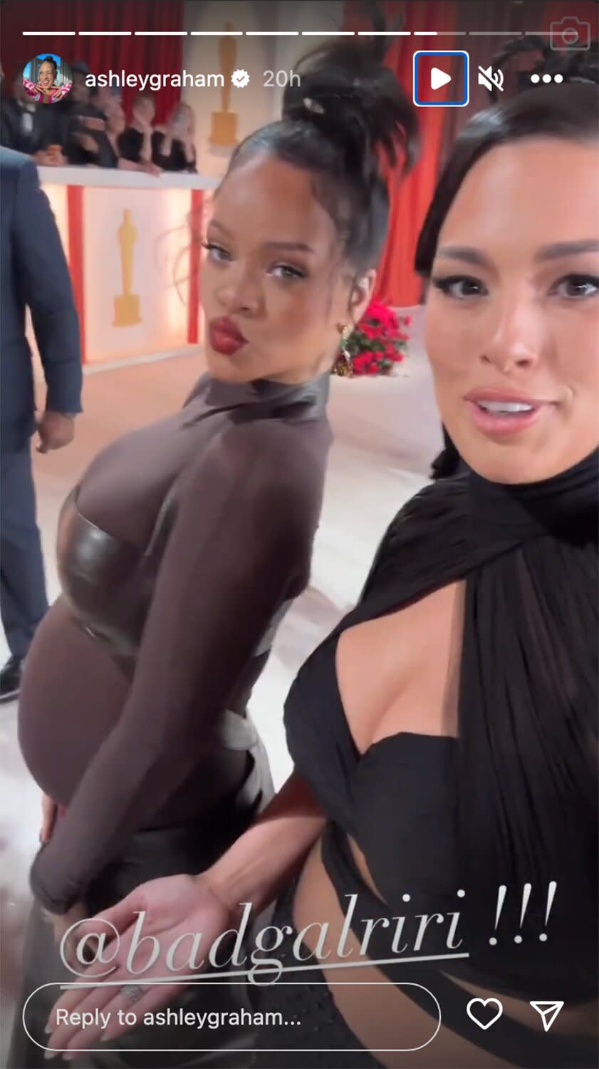 Pregnant Rihanna Smiles and Holds Her Bump in Fun Selfie with Ashley Graham at Oscars 2023