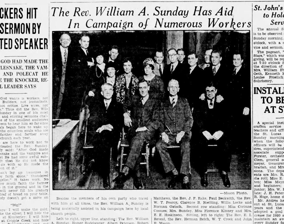Photo of Rev. William “Billy” Sunday and workers in the Evansville Journal Jan. 24, 1930. 