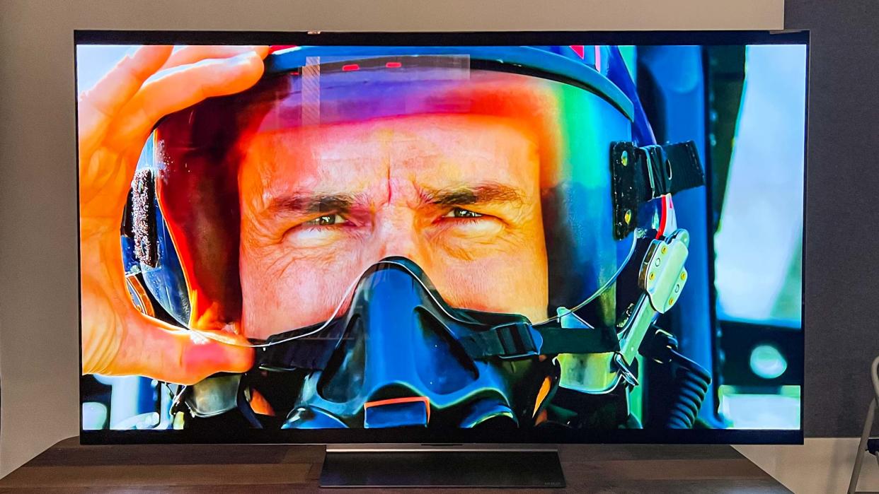  LG C2 OLED TV streaming Top Gun: Maverick, with Tom Cruise seen on the TV 