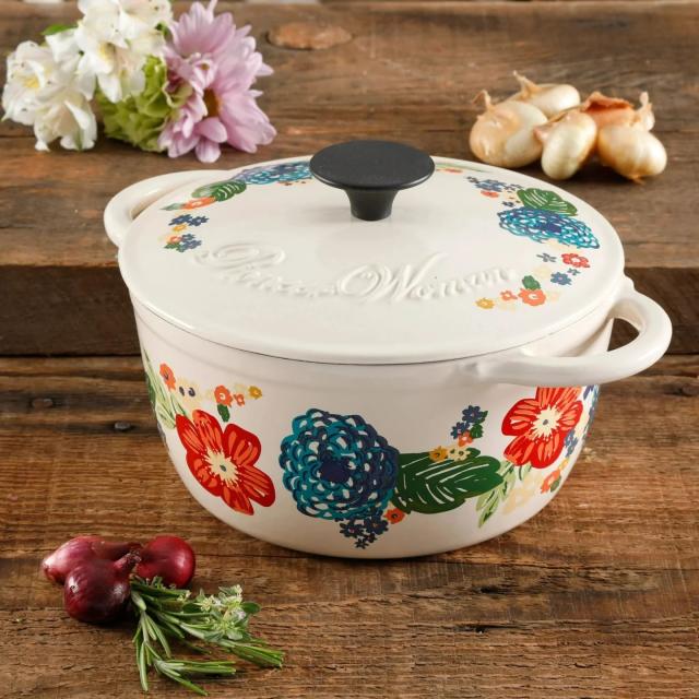 The Pioneer Woman Vintage Floral 4 Quart Enamel Cast Iron Dutch Oven with  Lid 