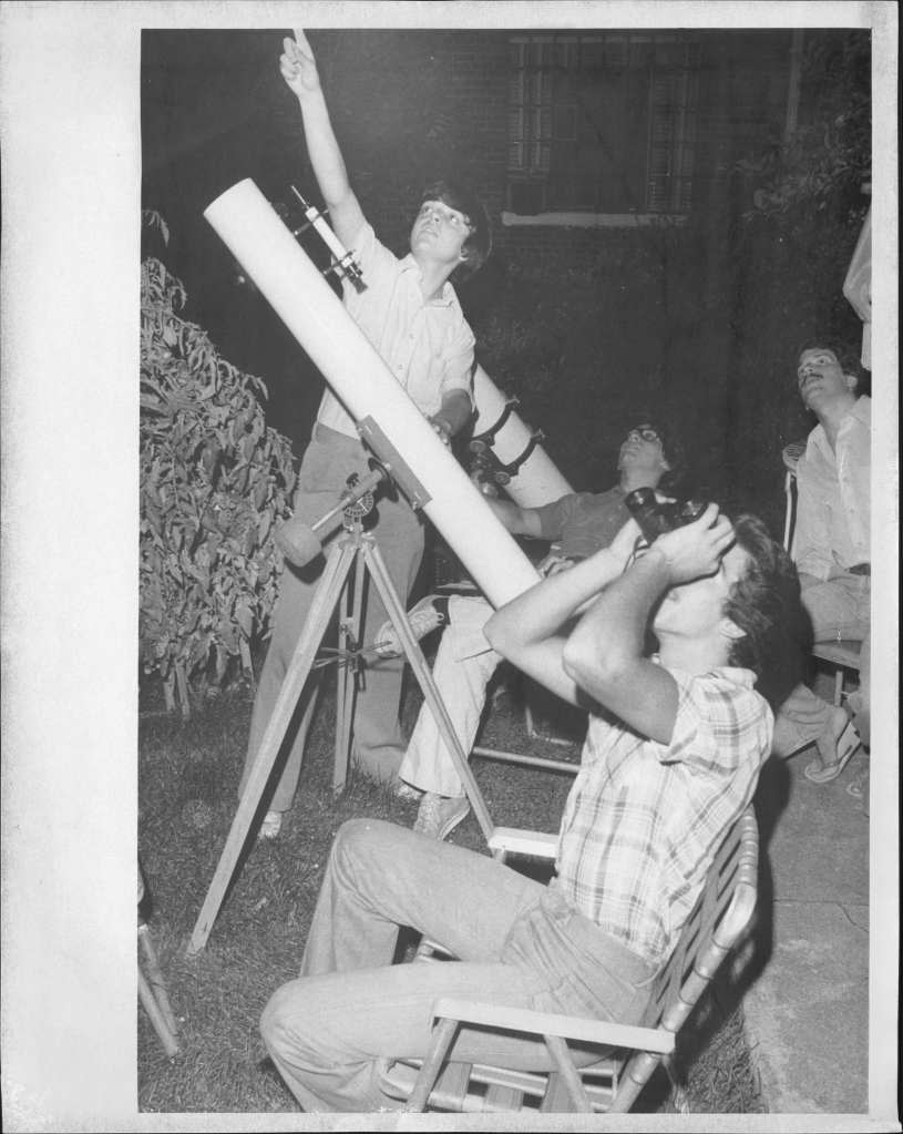 Joe Rao and friends catching a meteor shower in 1977. Eye-protecting eclipse glasses were not necessary for that event. New York Post