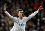 <p>Soccer Football – Champions League Quarter Final Second Leg – Real Madrid vs Juventus – Santiago Bernabeu, Madrid, Spain – April 11, 2018 Real Madrid’s Cristiano Ronaldo celebrates after the match REUTERS/Paul Hanna </p>