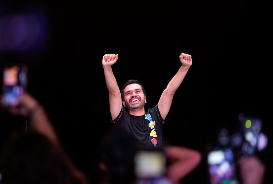 El candidato presidencial de México por el Partido Movimiento Ciudadano, Jorge Álvarez Máynez, llega a su mitin de cierre de campaña, en la Ciudad de México, el 29 de mayo de 2024. (Foto de Seila montes/AFP) (Foto de SEILA MONTES/AFP vía Getty Images)