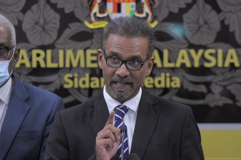 Bukit Gelugor MP Ramkarpal Singh speaks during a press conference in Parliament July 22, 2020. — Picture by Shafwan Zaidon