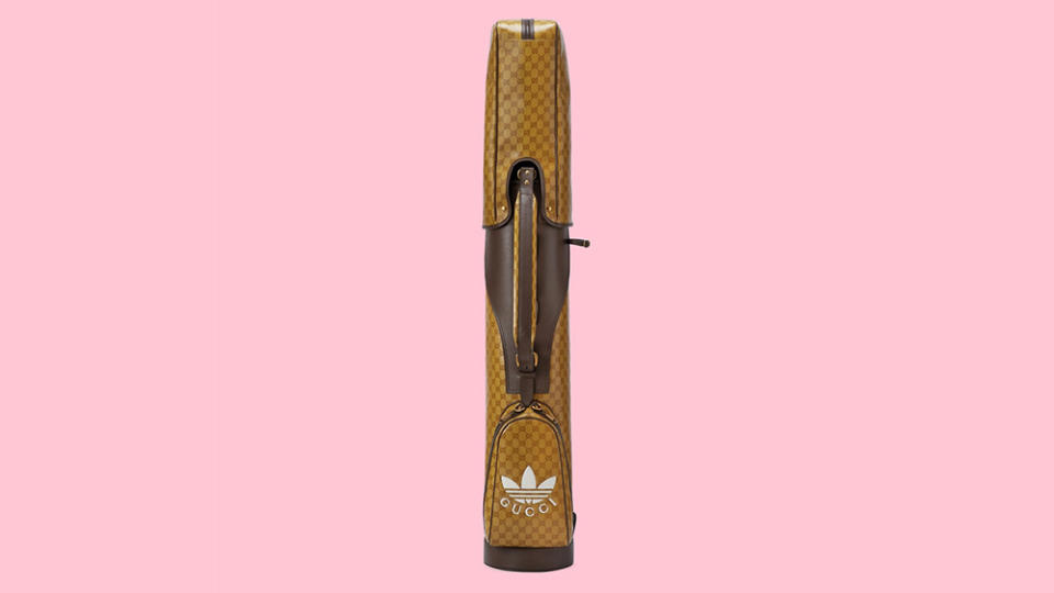 Adidas x Gucci Golf Bag with the rain hood attached - Credit: Gucci