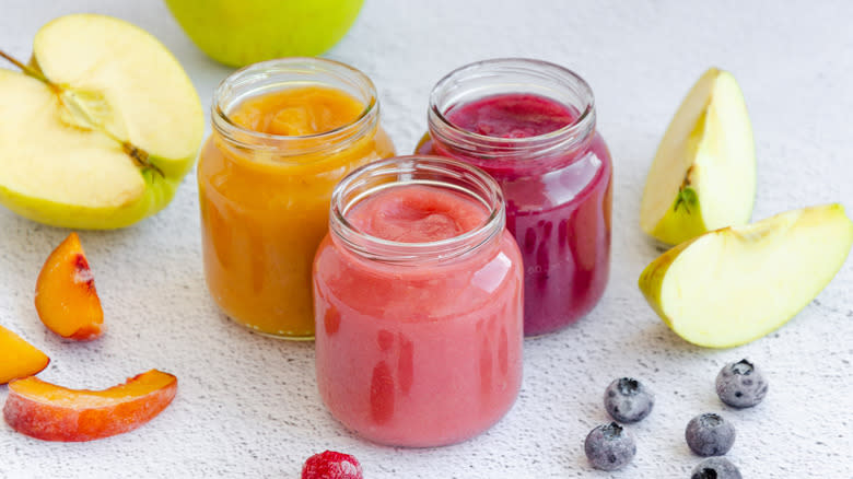 Three jars of blended fruit