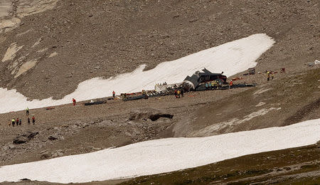 General view shows the accident site of a Junkers Ju-52 airplane of the local airline JU-AIR in 2,450 meters (8,038 feet) above sea level near the mountain resort of Flims, Switzerland August 5, 2018. REUTERS/Arnd Wiegmann