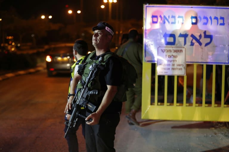 Israeli security forces guard the settlement of Adam in the occupied West Bank on July 26, 2018 after a fatal stabbing