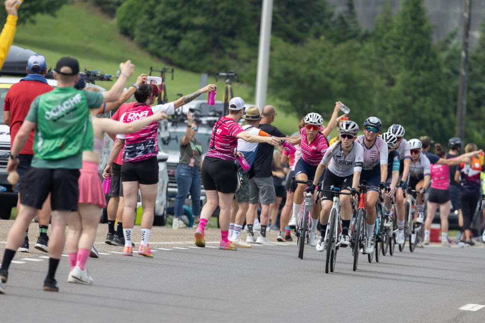 The weather was warm enough that the feed zone was busy on every lap.