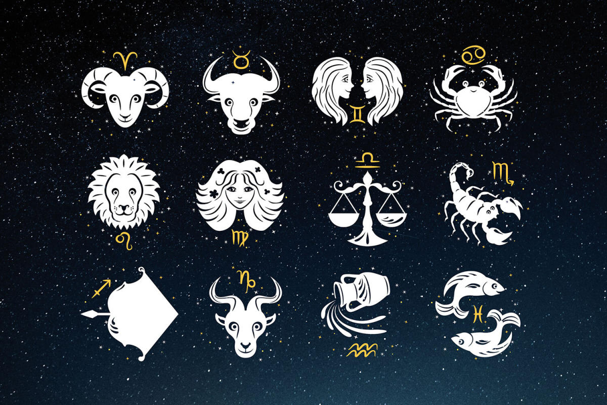 The twelve signs of the zodiac in the correct order: date, month
