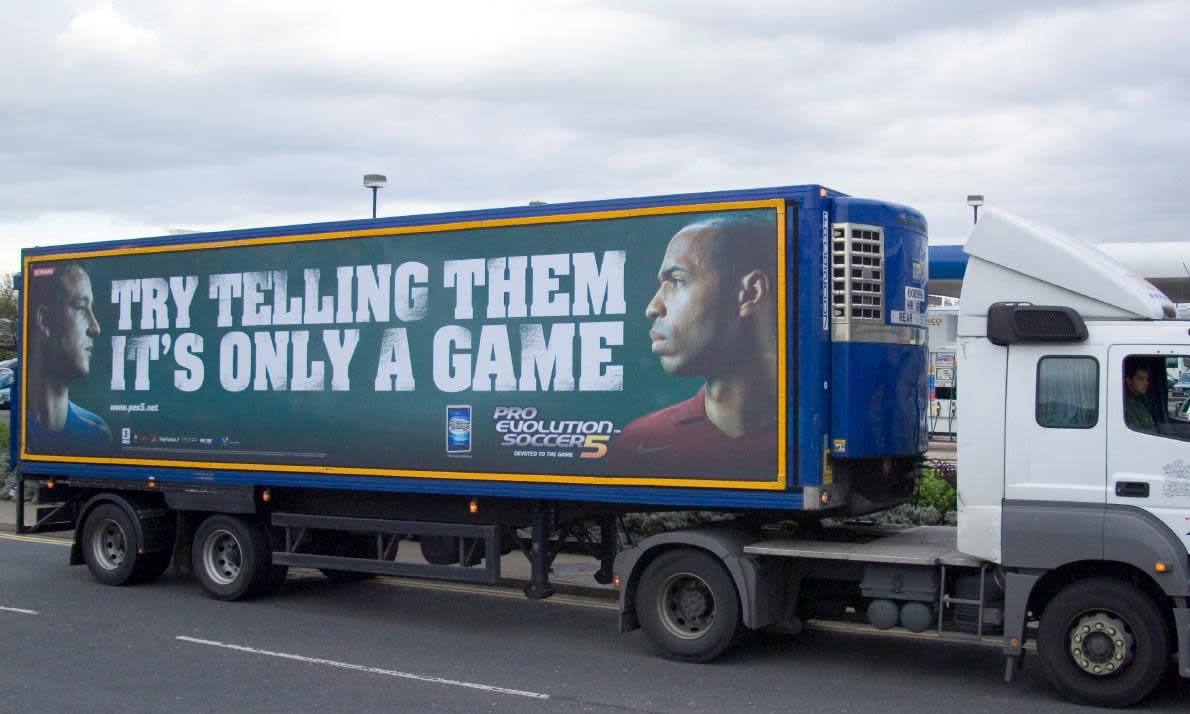 <span>Nothing felt crafted or deliberate … a truck decorated with an ad for Pro Evolution 5.</span><span>Photograph: Konami/Tesco</span>