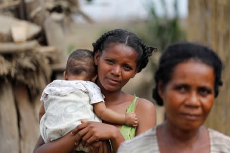 Malagasy farmer Sonlinde Nathaly is seen in the village of Lambokely near the city of Morondava