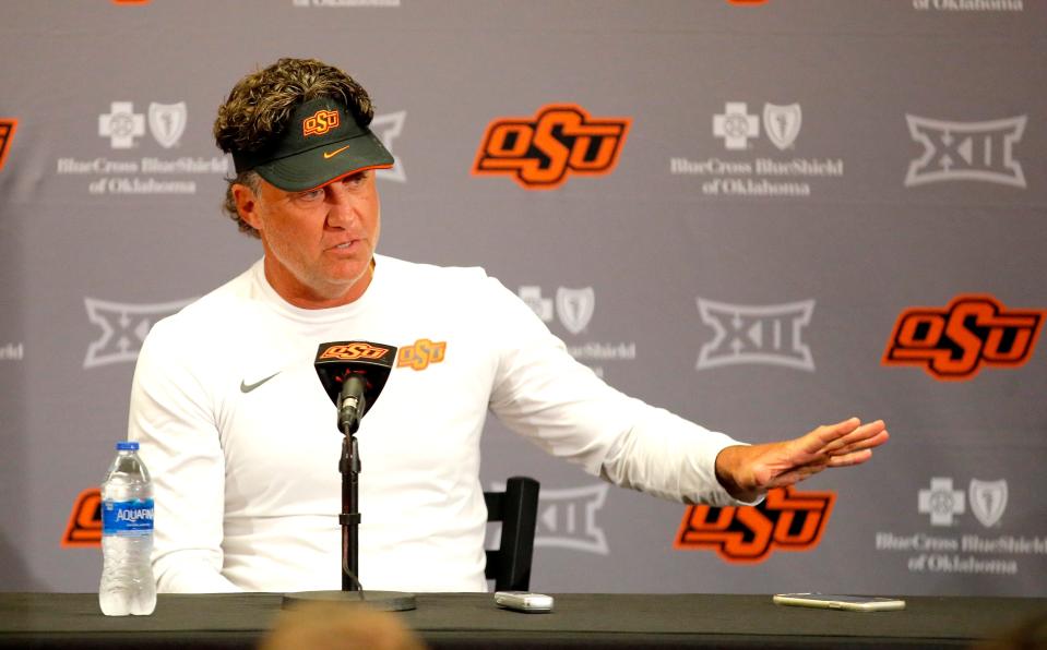 Following Thursday's practice, Mike Gundy talked about his moment on stage at the Zach Bryan concert, his QB battle and the speed of his defense.