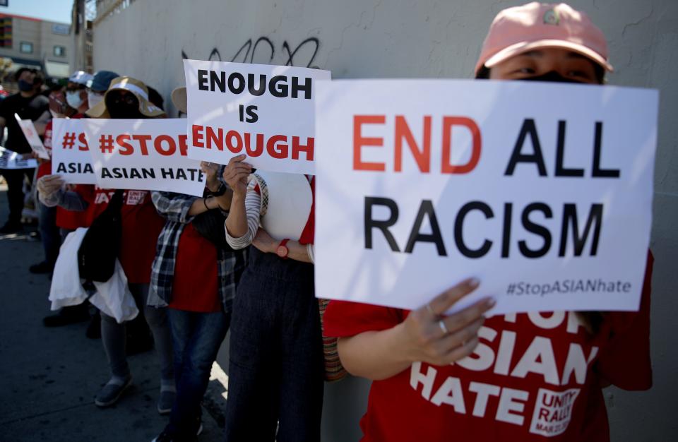 Demonstrators on March 27, 2021, in Los Angeles.