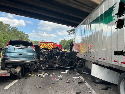 Eight people were injured in this crash Sunday afternoon at mile marker 396 in the southbound lanes of Interstate 75 in Alachua County.