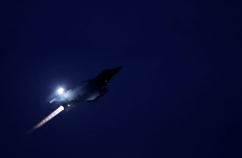 A Swedish JAS Gripen fighter jet starts at Kallax Air Base