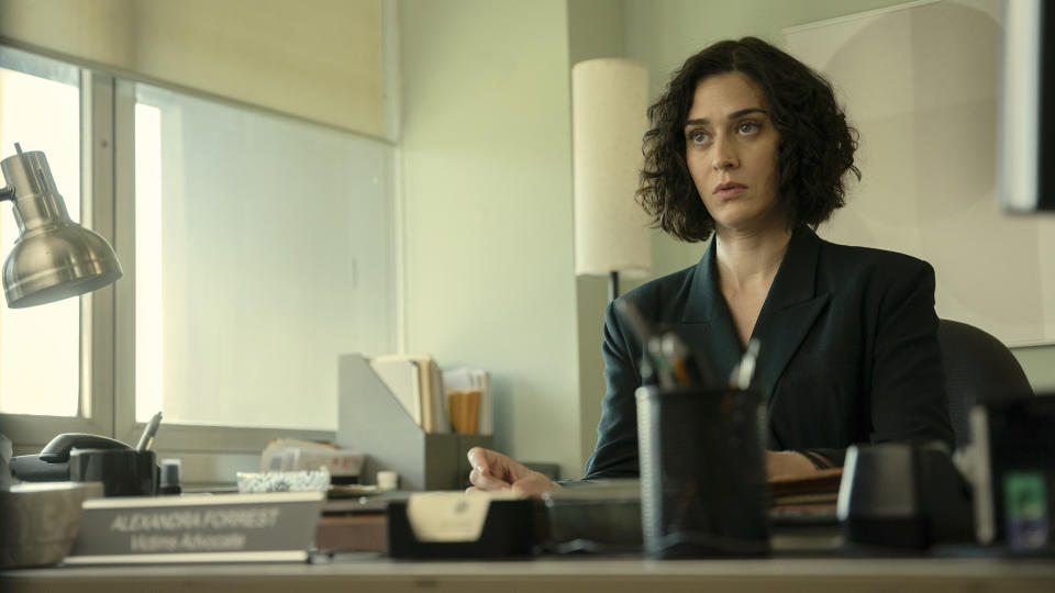 This image released by Paramount+ shows Lizzy Caplan as Alex Forrest in a scene from the limited series "Fatal Attraction." (Michael Moriatis/Paramount+ via AP)