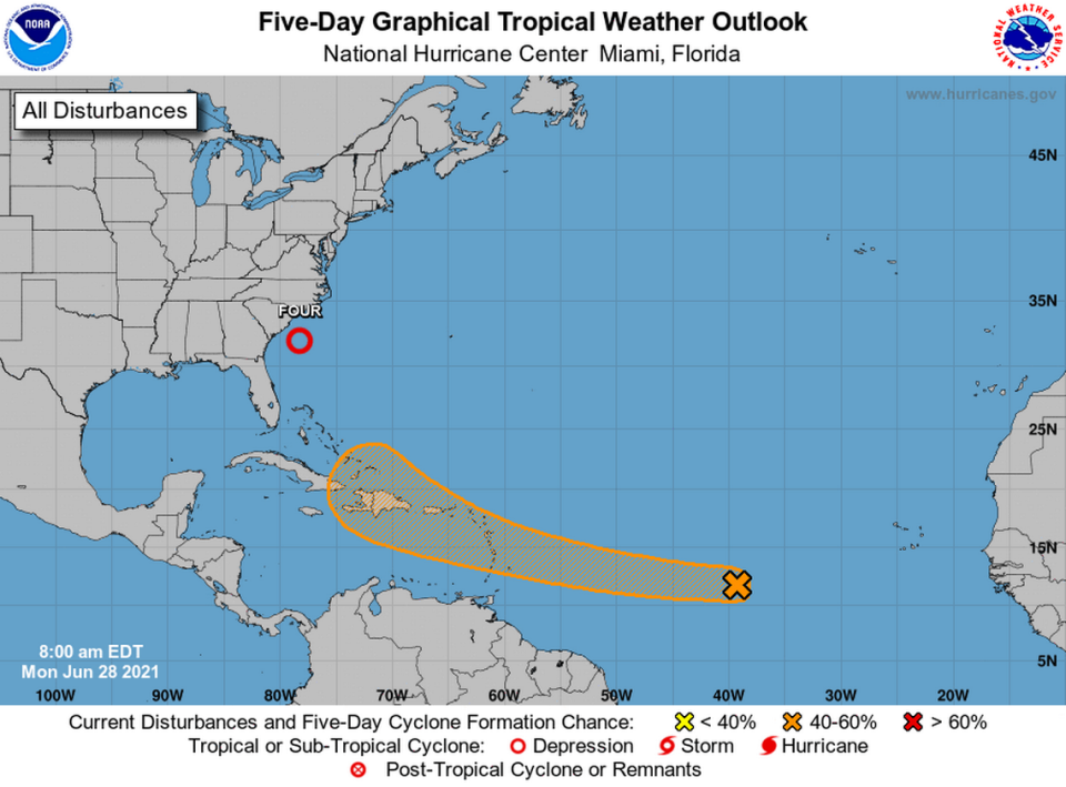 The National Hurricane Center is tracking a tropical depression and a disturbance in the far western Atlantic.