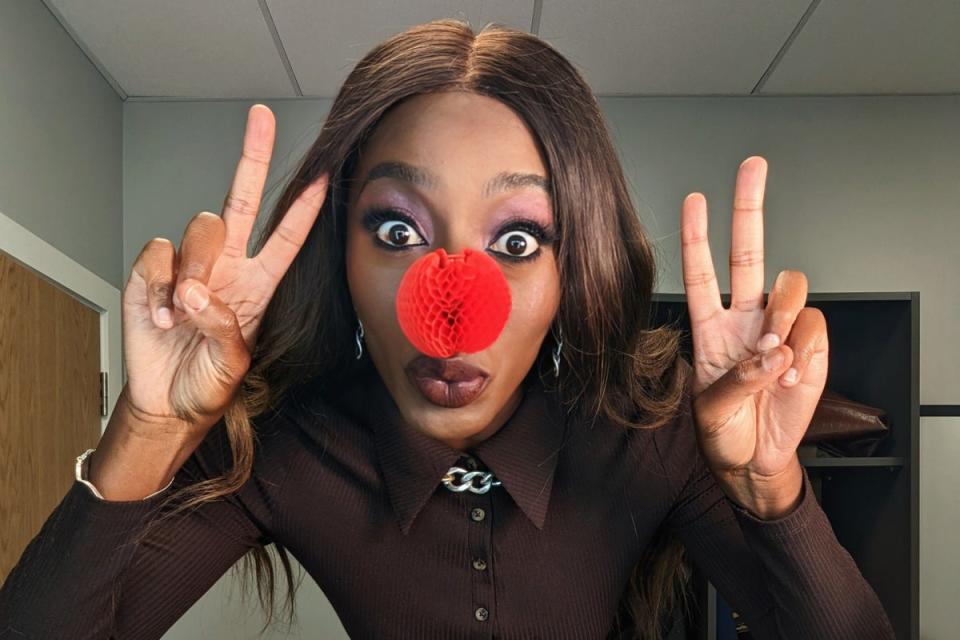 Red Nose Day 2023: Undated handout photo issued by Comic relief of  AJ Odudu sporting the new transforming red nose, in support of Red Nose Day 2023. Issue date: Wednesday February 1, 2023. PA Photo. See PA story SHOWBIZ RedNoseDay. (PA)