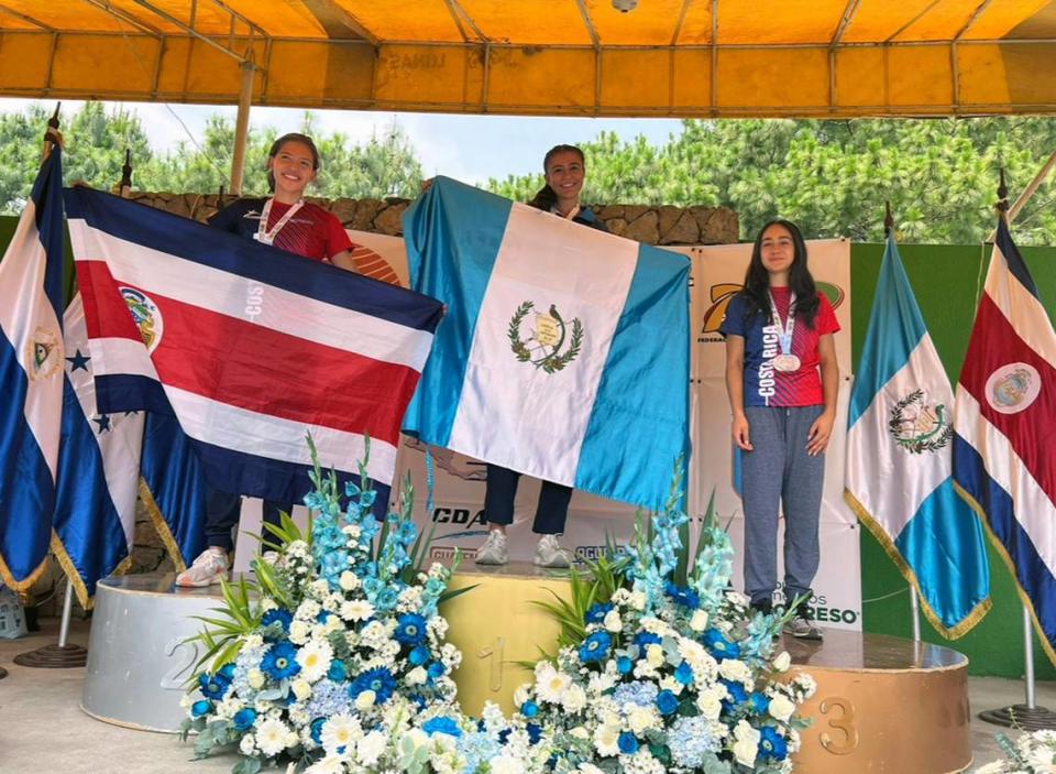 Palmer Trinity’s Maria Camposano Paiz (middle) broke the Guatemalan record in the 100-meter hurdles in the under-18 division of the Central American Championships U18 U20 in Guatemala City.
