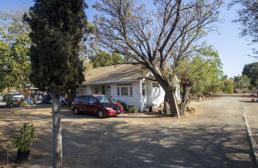 North Hills, CA - September 27 The one-story house at 15526 Plummer Street, built in 1914 and was owned by John L. Plummer, a farmer who owned 90 acres of land that included the property Tuesday, Sept. 27, 2022 in North Hills, CA. (Brian van der Brug / Los Angeles Times)