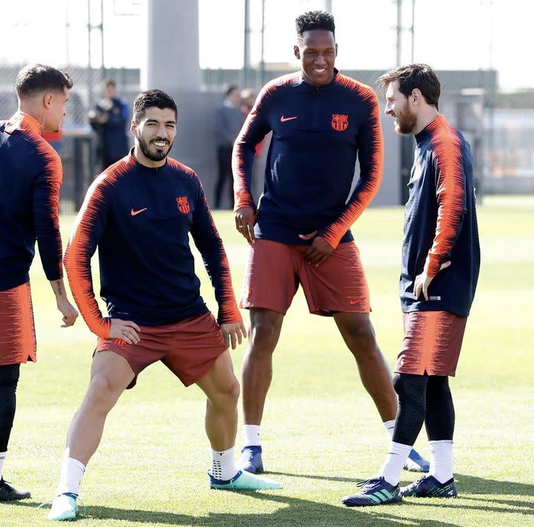 Coutinho, Luis Suárez, Mina y Messi juntos en el Barcelona, cuando el colombiano pasó por el club entre 2018 y 2019.