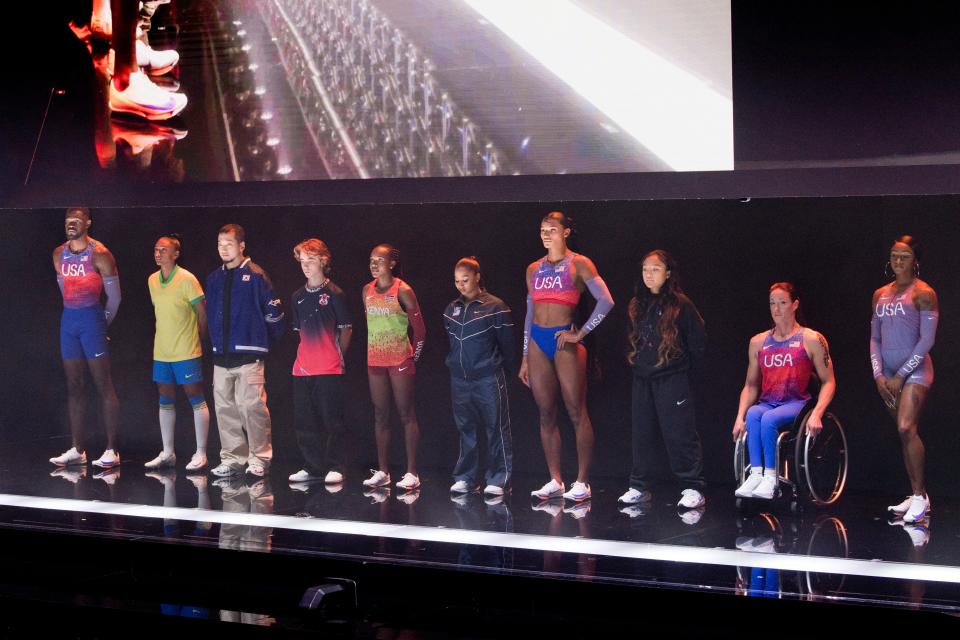 <h1 class="title">Nike Unveiled Its 2024 Paris Olympic Track Uniforms Striking Discourse</h1><cite class="credit">WWD/Getty Images</cite>