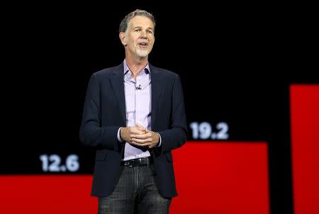 Reed Hastings, co-founder and CEO of Netflix, speaks during a keynote address at the 2016 CES trade show in Las Vegas, Nevada January 6, 2016. REUTERS/Steve Marcus