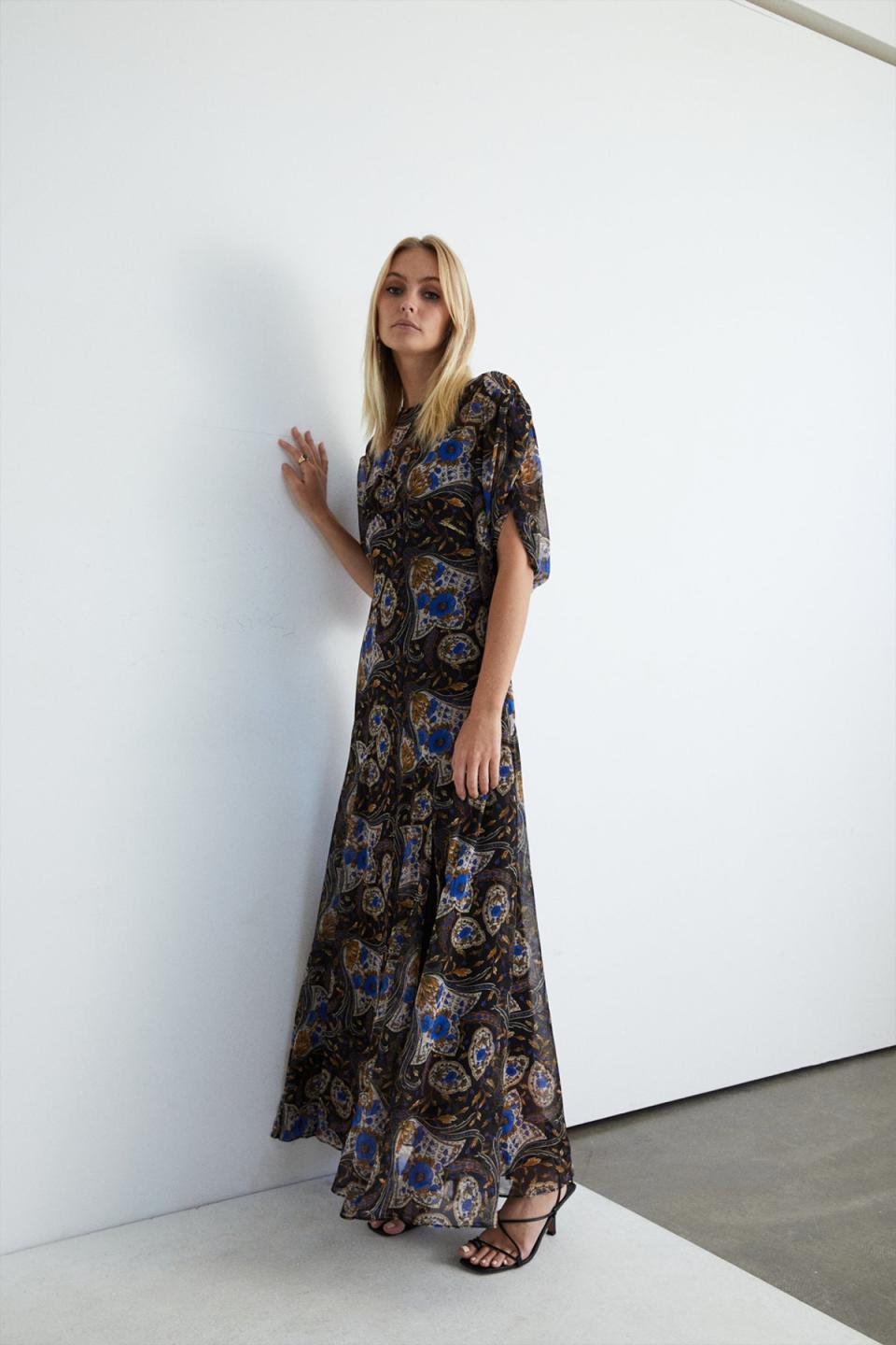 Scarf Print Chiffon Empire Line Maxi Dress, now £71.20. Shop it here (Warehouse)