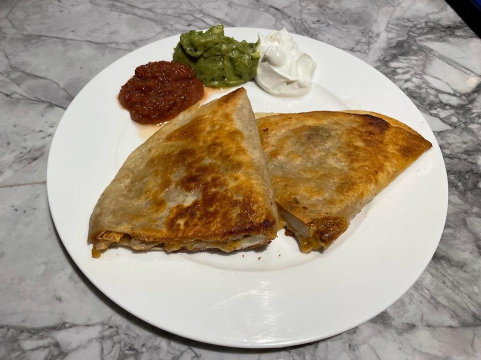 Prepared Kirkland Signature quesadillas on a plate