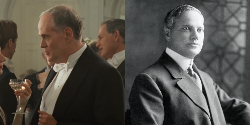 <p>Benjamin Guggenheim, played by Michael Ensign in <em>Titanic</em>, was a wealthy American businessman who boarded the ship with his mistress, Léontine Aubart. He died during the sinking with his valet, Victor Giglio. His brother, Solomon Guggenheim, is the Guggenheim whose name is on <em>the </em>Guggenheim in NYC. </p>