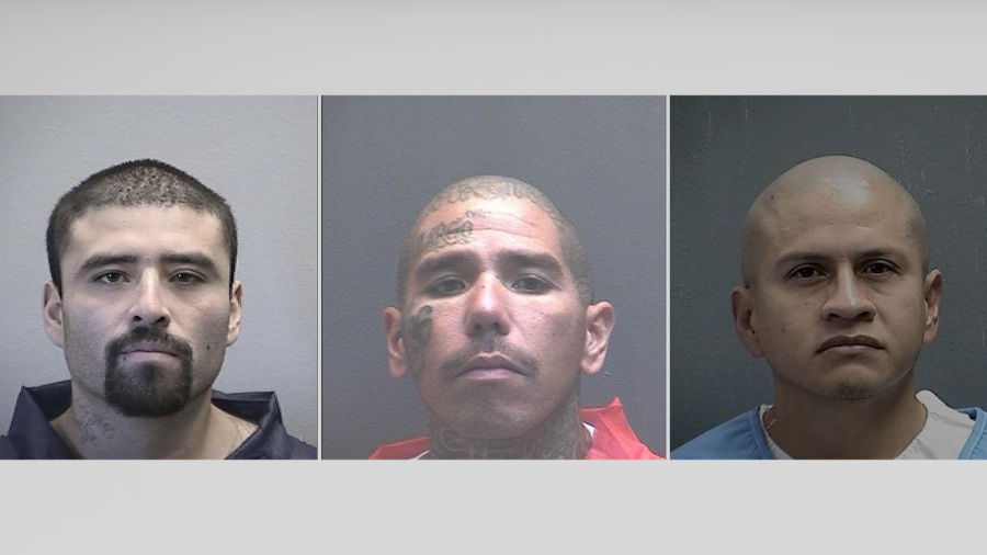 From left: Cristian Moreno, Johnny Garcia and Christian Hernandez. The three men are accused of killing Ezequiel Romo at Centinela State Prison in Imperial County. (California Department of Corrections and Rehabilitation.