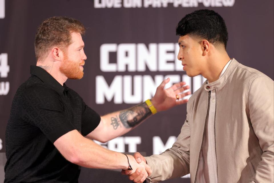 Canelo (left) will defend his belts in an all-Mexican clash on Cinco de Mayo weekend (Getty Images)