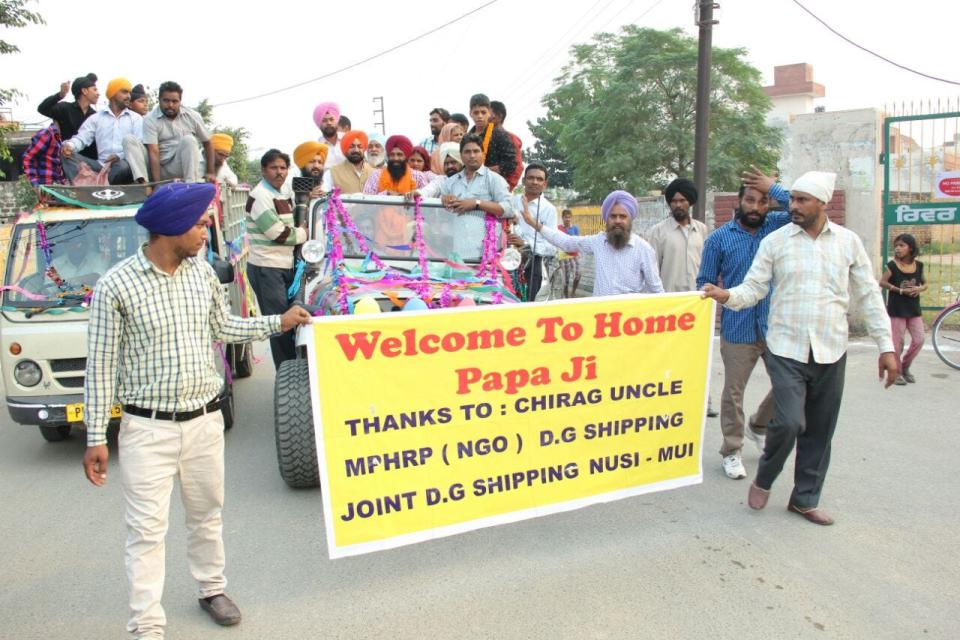 A homecoming party for Indian crew members who were held hostage by Somali pirates for four years.