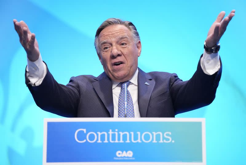 Quebec Premier Francois Legault at an election night rally in Quebec City