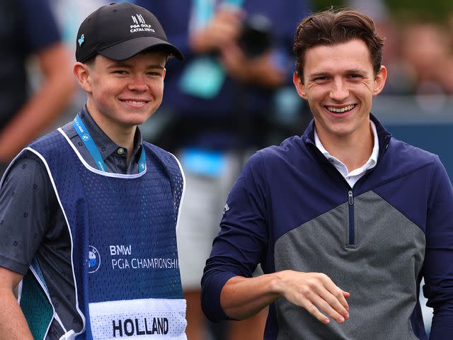 <p>Andrew Redington/Getty</p> Tom Holland and Paddy Holland during the Pro-Am prior to the BMW PGA Championship in 2023