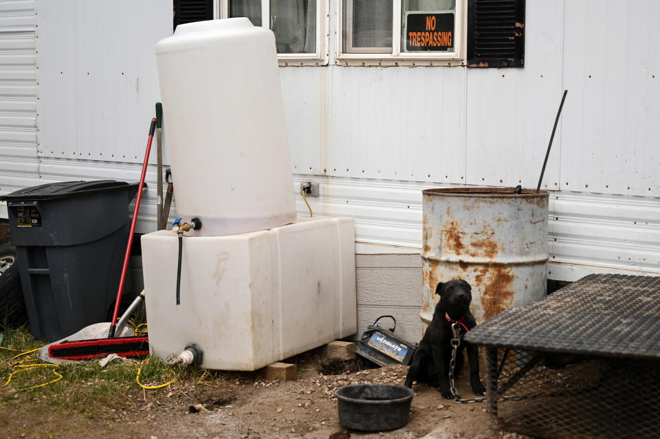 An external water tank in Elephant Rock Mobile Home Park in Palmer Lake, Colo., on April 18, 2023. (Hyoung Chang / The Denver Post via Getty Images file)