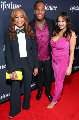 <p>Leon Bennett/Getty</p> Garcelle Beauvais, Oliver Saunders and Shantei Paranada