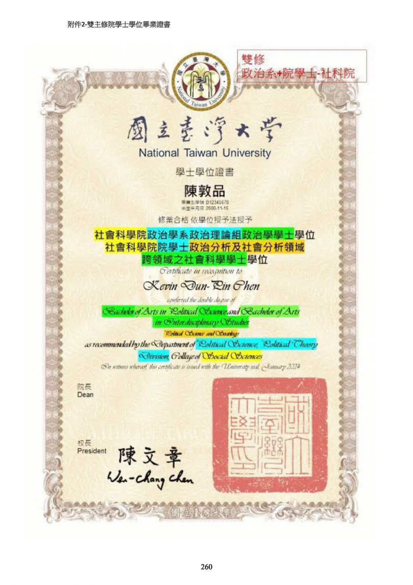 台大新版畢業證書中英文並列，但卻刪除了中華民國紀元。（圖／翻攝自蘇宏達臉書）
