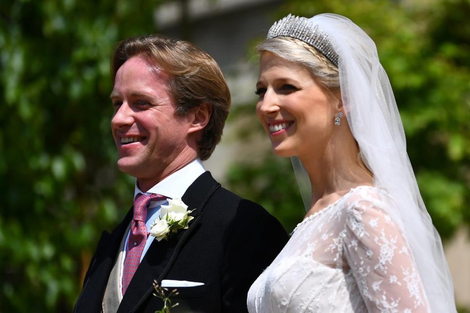 Lady Gabriella Windsor and Thomas Kingston smiling on their wedding day in 2019 (PA)