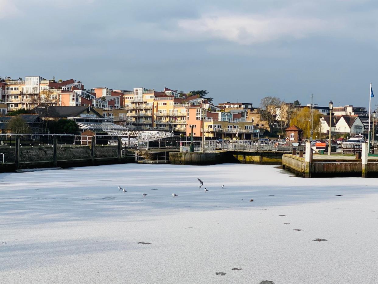 <p> Algunas partes del río Támesis en Londres se congelaron por primera vez en más de una década  </p> (RNLI Teddington)