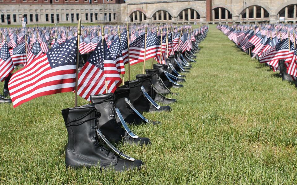 The Boots on the Ground for Heroes Memorial will be on display at Fort Adams State Park from May 27-30.