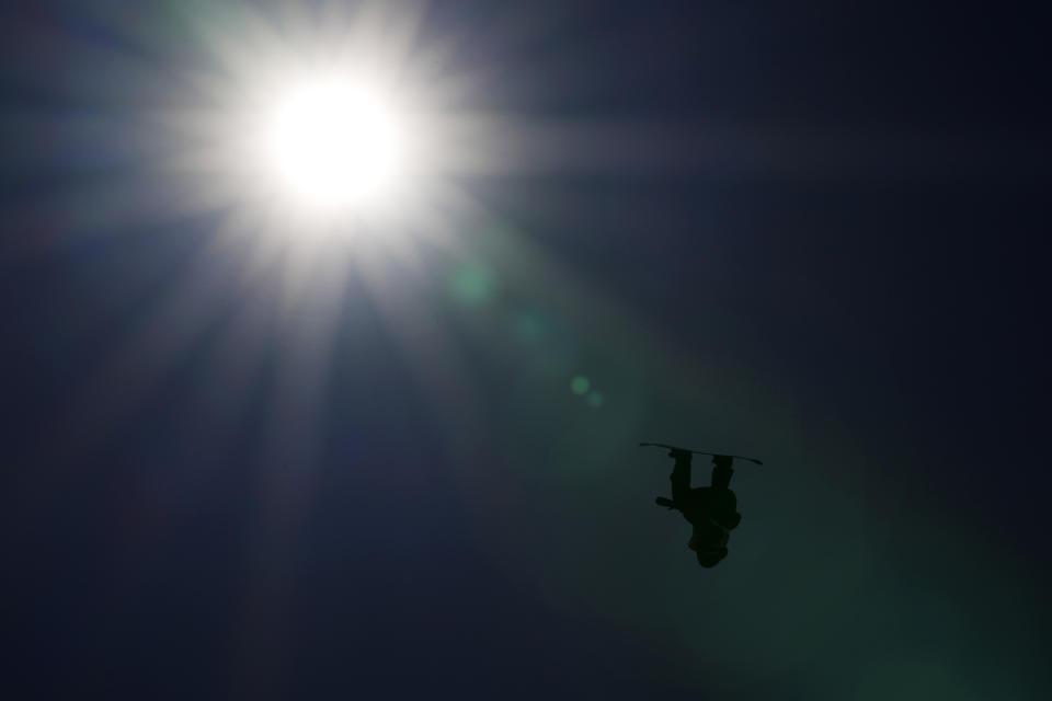 FILE - Canada's Mark McMorris competes during the men's slopestyle qualifying at the 2022 Winter Olympics, Feb. 6, 2022, in Zhangjiakou, China. Beijing’s air still has a long way to go, but is measurably better than past years. (AP Photo/Francisco Seco, File)